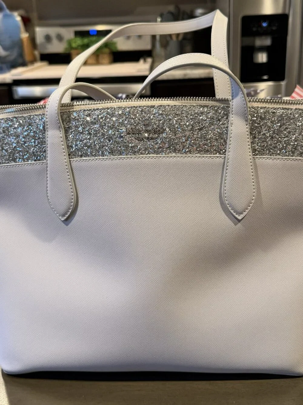Kate Spade Gray Flash Glitter Tote Bag No Straps Gently Used D411